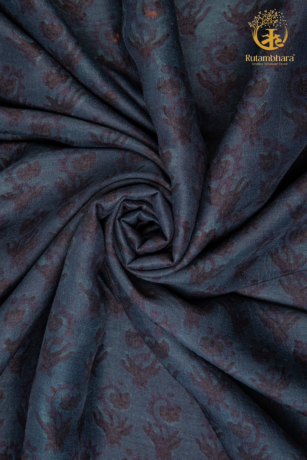 Ushraa - Veiled Indigo Ajrakh Silk Fabric - 2.5m