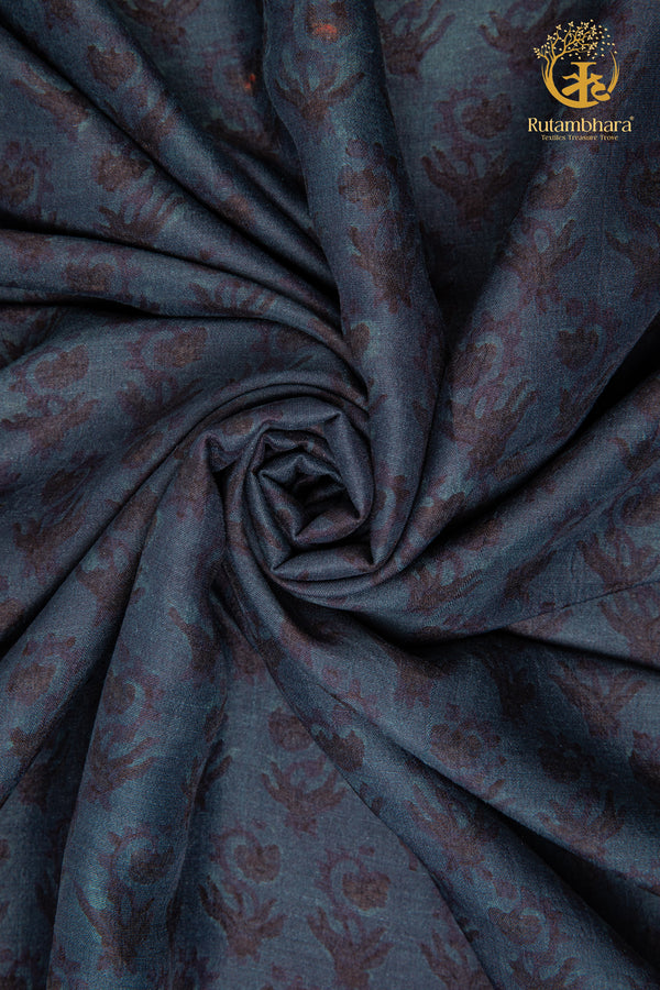 Ushraa - Veiled Indigo Ajrakh Silk Fabric - 2.5m