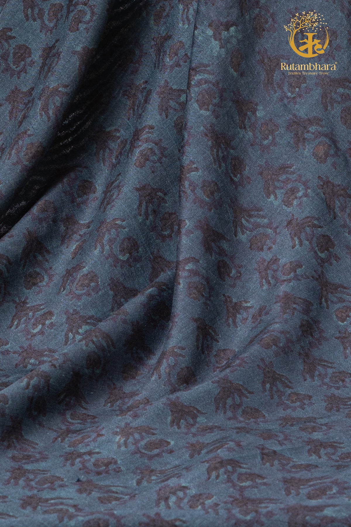 Ushraa - Veiled Indigo Ajrakh Silk Fabric - 2.5m