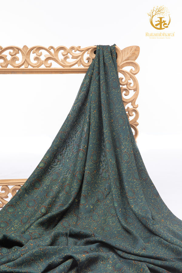 Ushraa - Meadow Blooms Ajrakh Silk Fabric - 2.5m