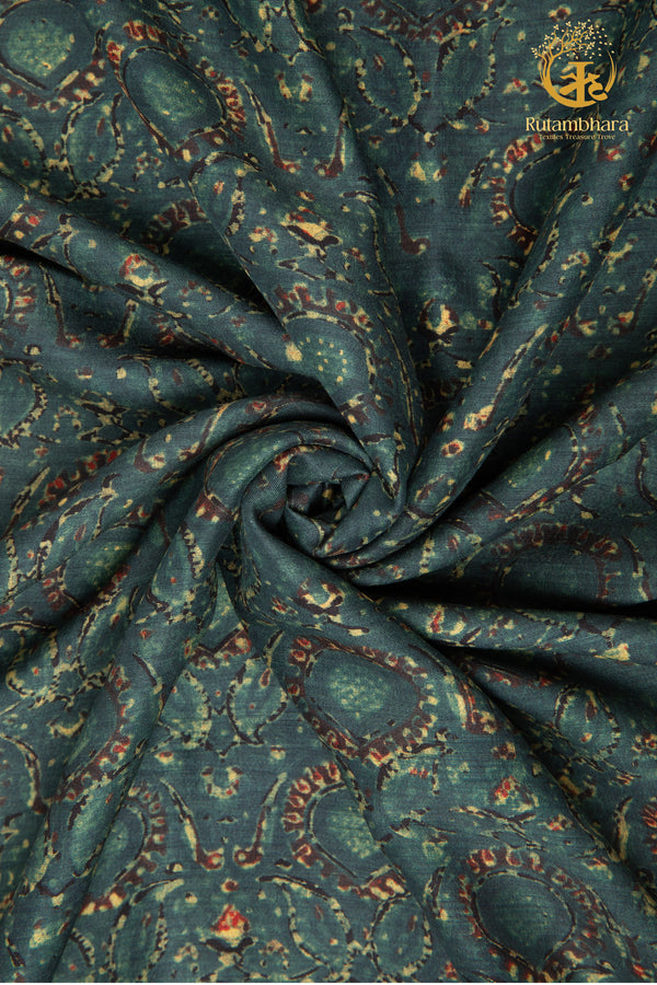 Ushraa - Meadow Blooms Ajrakh Silk Fabric - 2.5m
