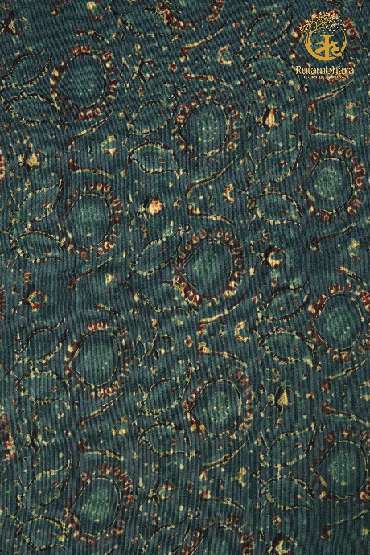 Ushraa - Meadow Blooms Ajrakh Silk Fabric - 2.5m