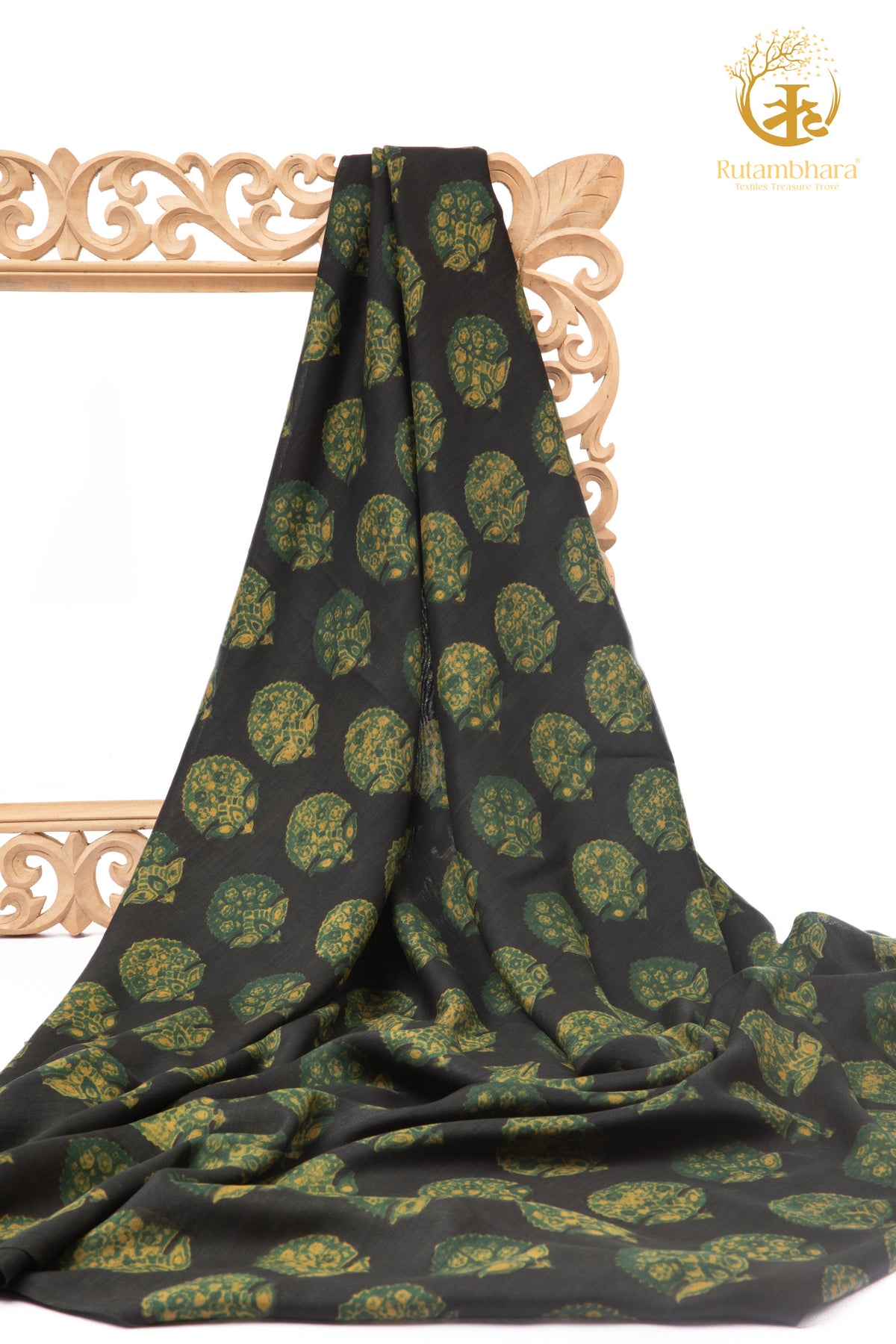 Ushraa - Verdent Jewels Ajrakh Silk Fabric - 2.5m