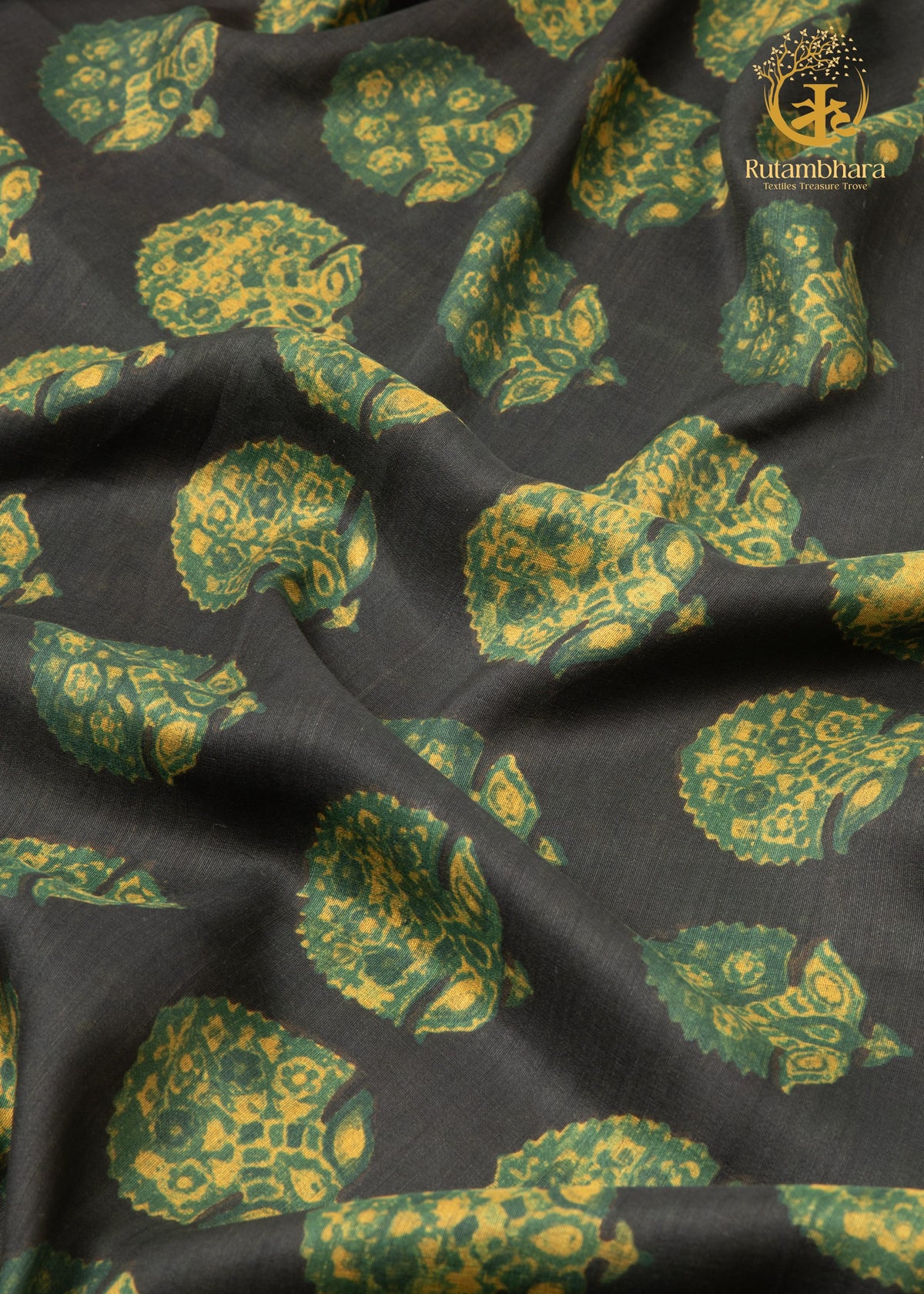 Ushraa - Verdent Jewels Ajrakh Silk Fabric - 2.5m