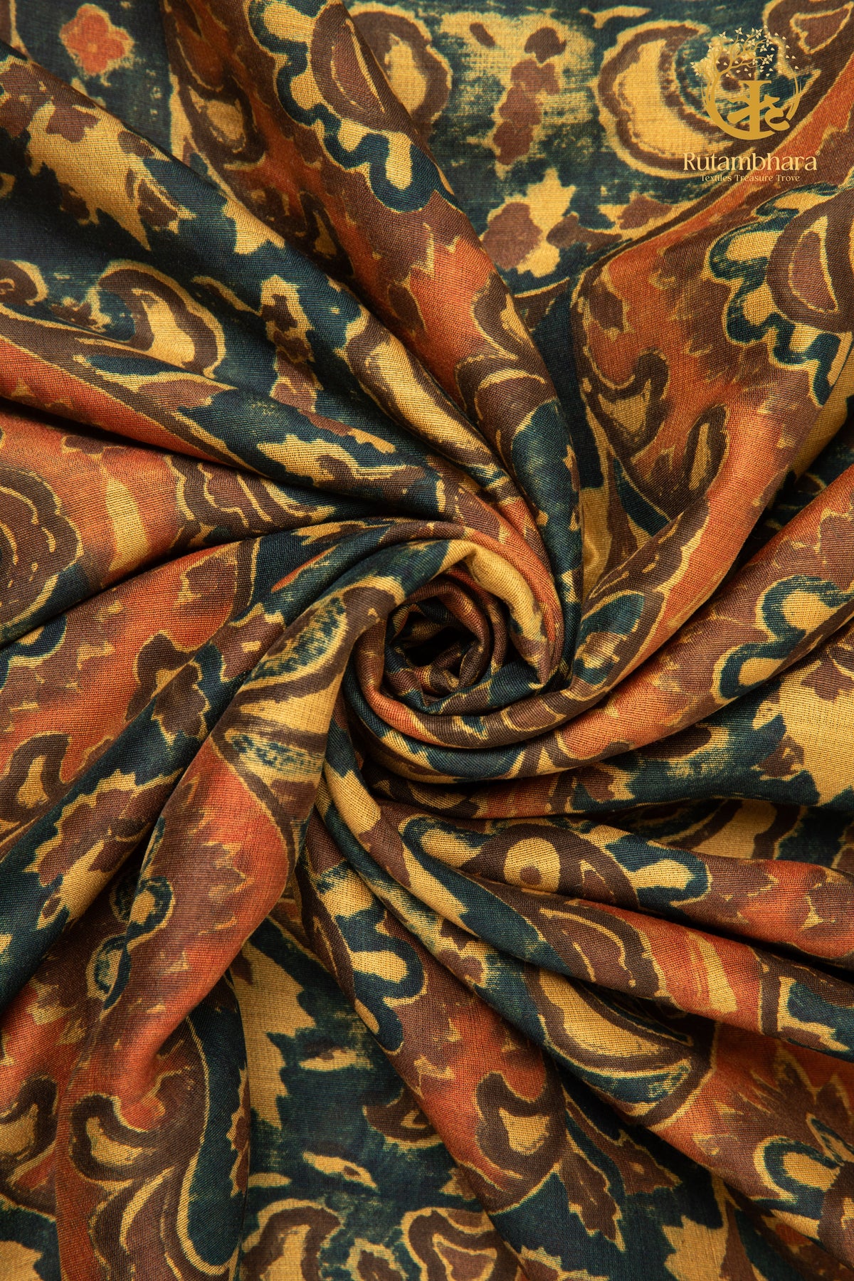 Ushraa - Dessert Currents Ajrakh Silk Fabric - 2.5m