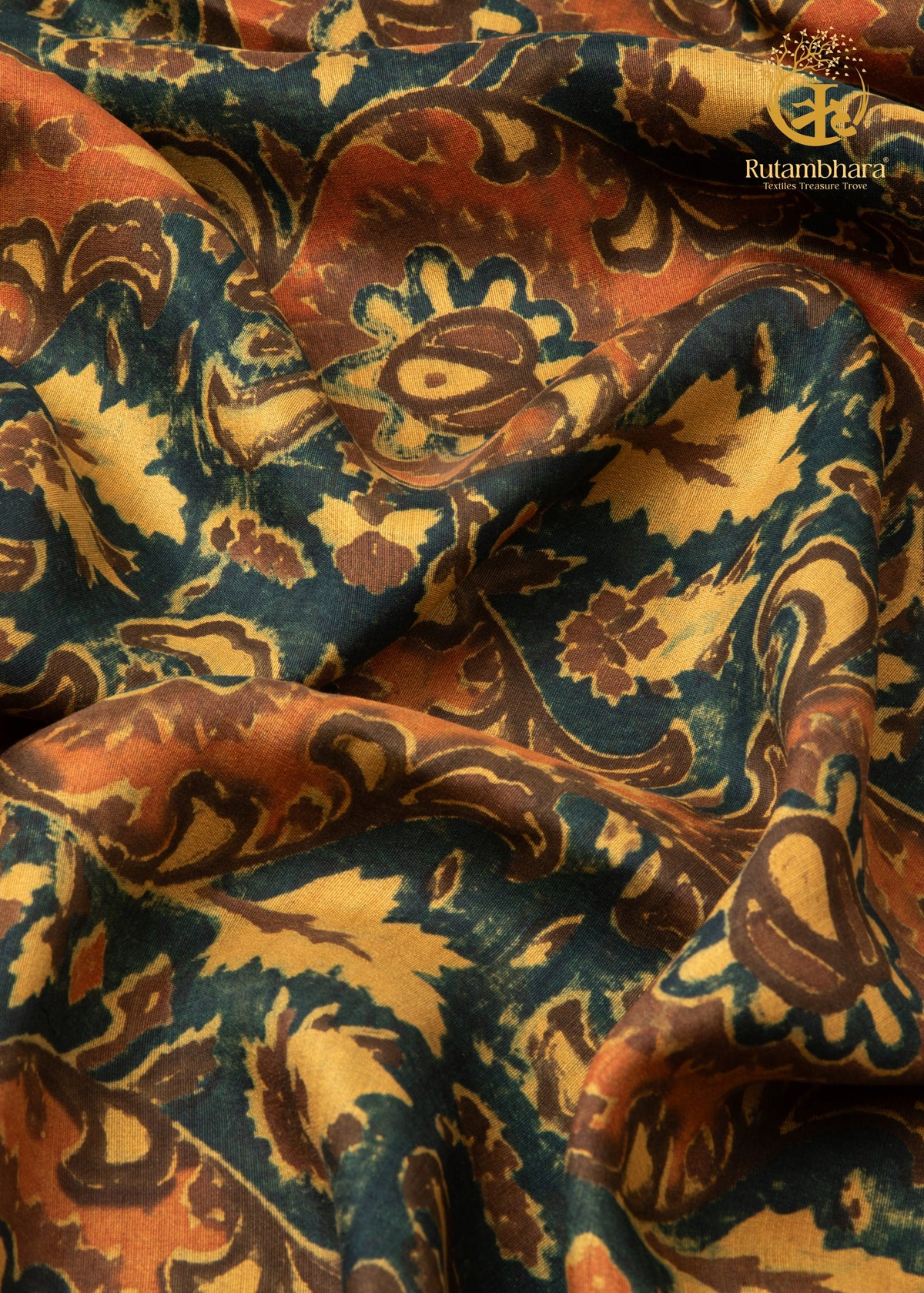 Ushraa - Dessert Currents Ajrakh Silk Fabric - 2.5m