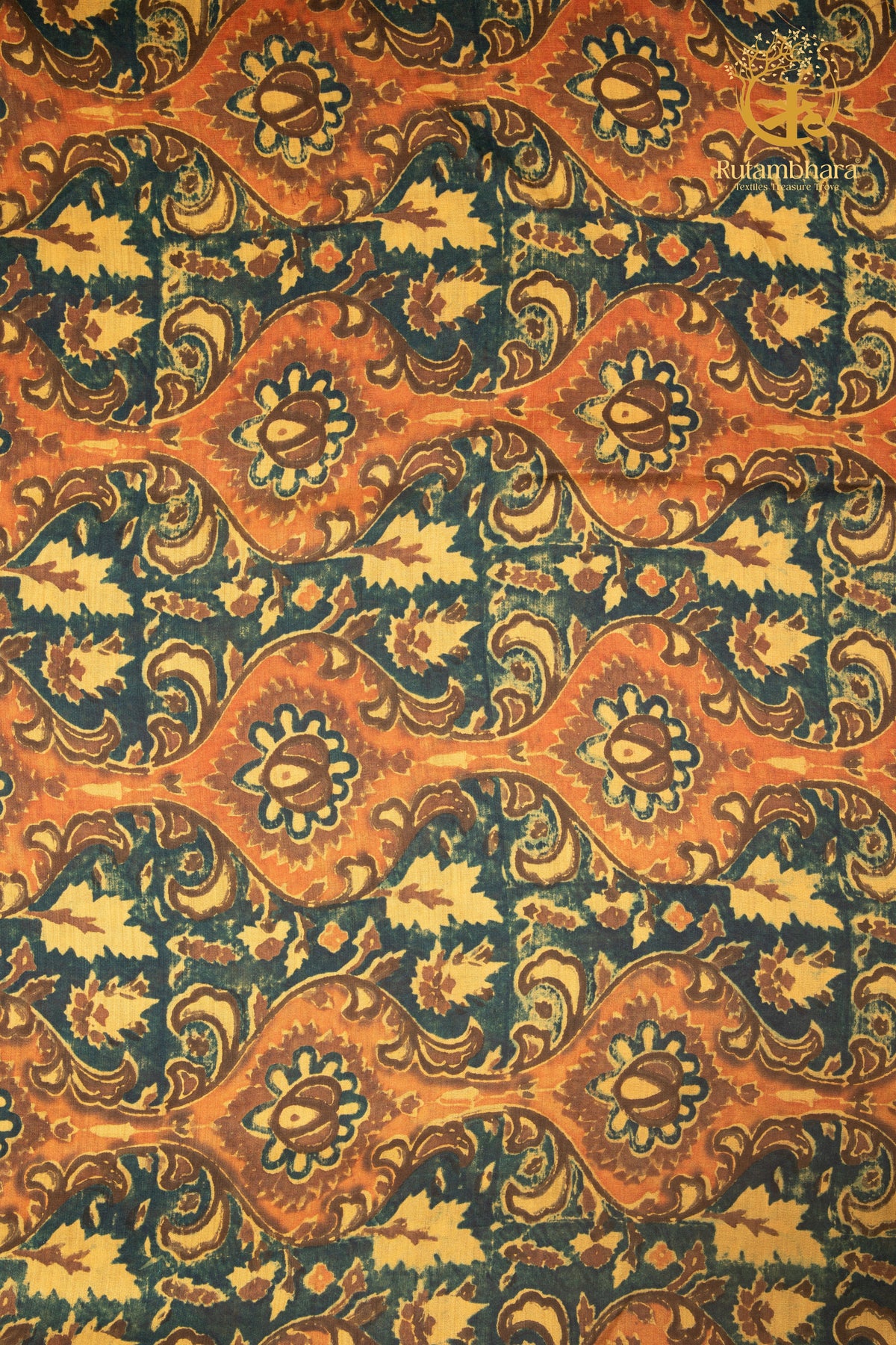 Ushraa - Dessert Currents Ajrakh Silk Fabric - 2.5m
