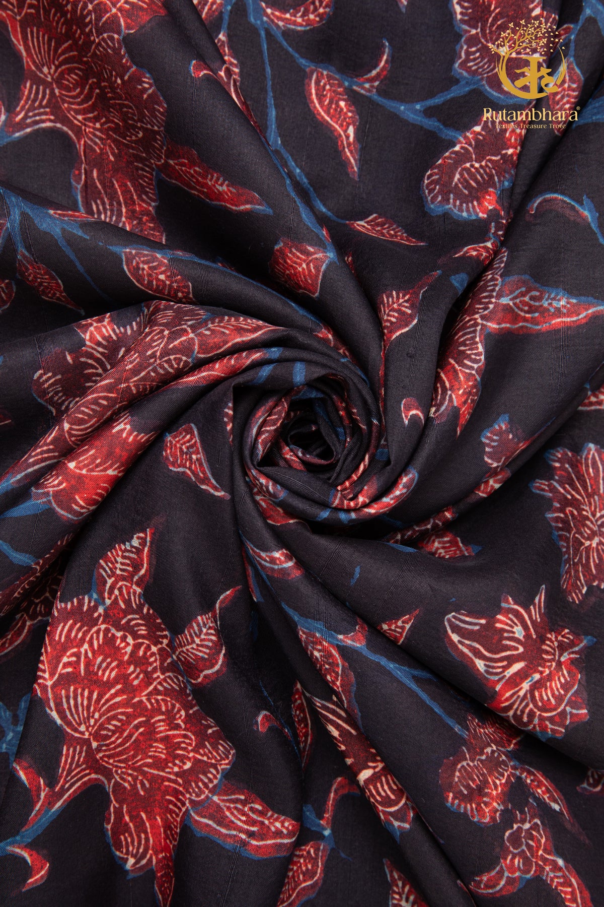 Ushraa - Moonlit Botanica Ajrakh Silk Fabric - 2.5m