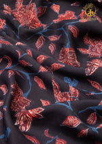 Ushraa - Moonlit Botanica Ajrakh Silk Fabric - 2.5m