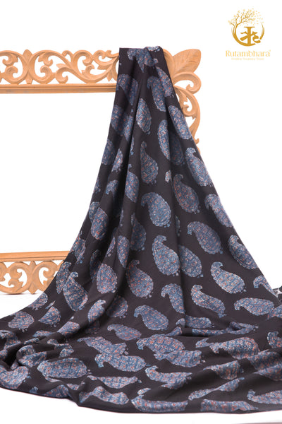 Ushraa - Midnight Paisleys Ajrakh Silk Fabric - 2.5m