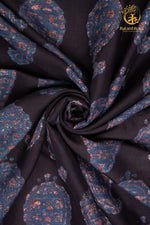 Ushraa - Midnight Paisleys Ajrakh Silk Fabric - 2.5m