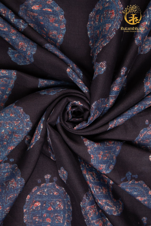 Ushraa - Midnight Paisleys Ajrakh Silk Fabric - 2.5m