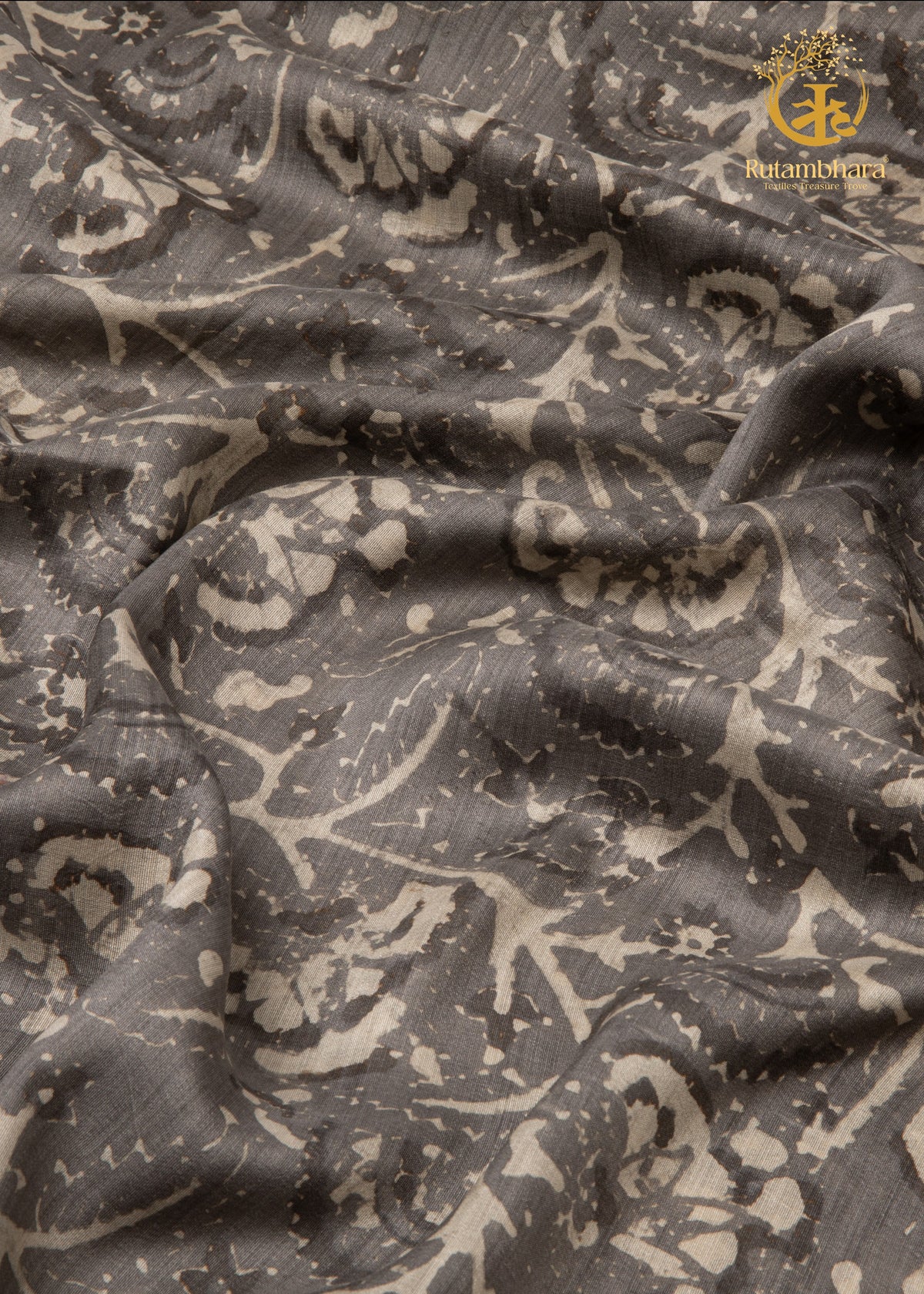 Ushraa - Weathered Blooms Ajrakh Silk Fabric - 2.5m