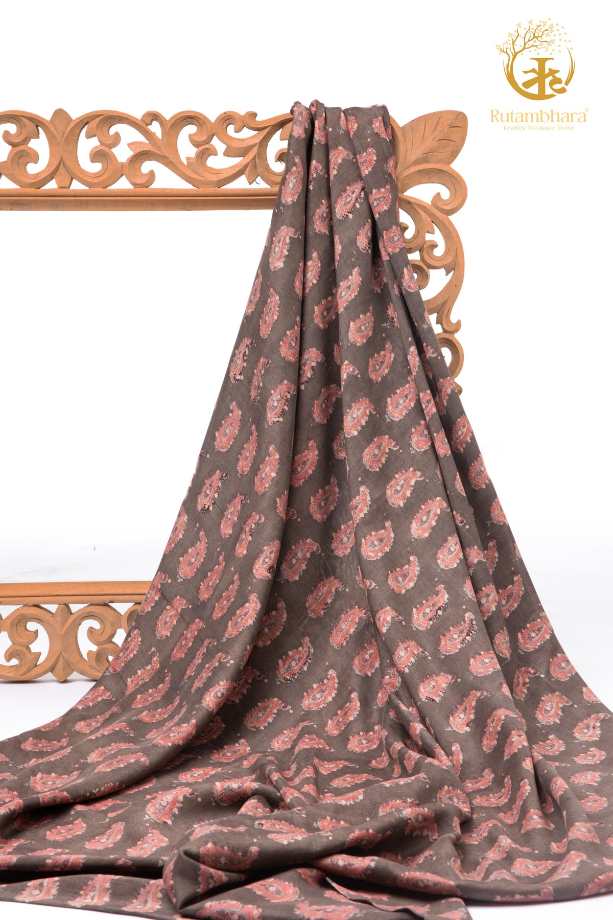 Ushraa - Blush Paisleys Ajrakh Silk Fabric - 2.5m