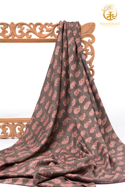 Ushraa - Blush Paisleys Ajrakh Silk Fabric - 2.5m