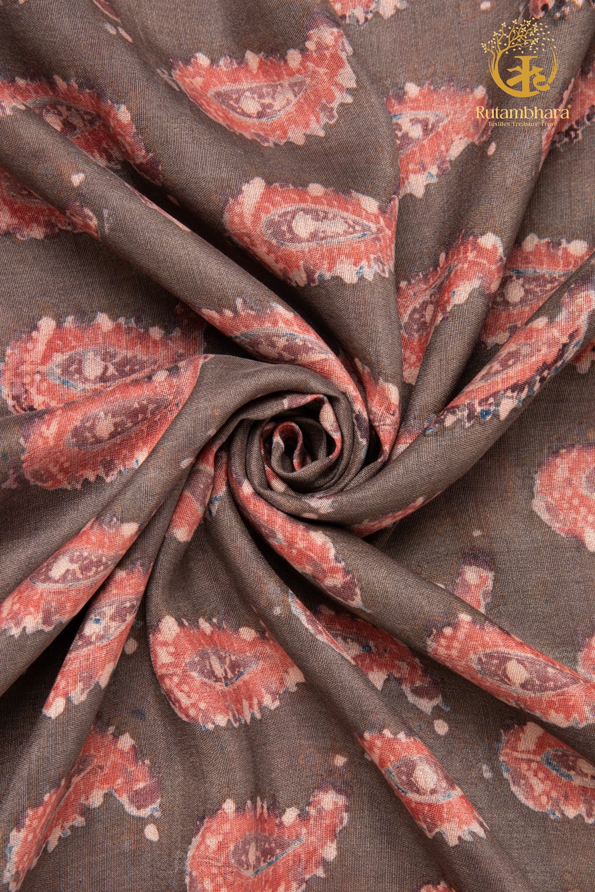 Ushraa - Blush Paisleys Ajrakh Silk Fabric - 2.5m