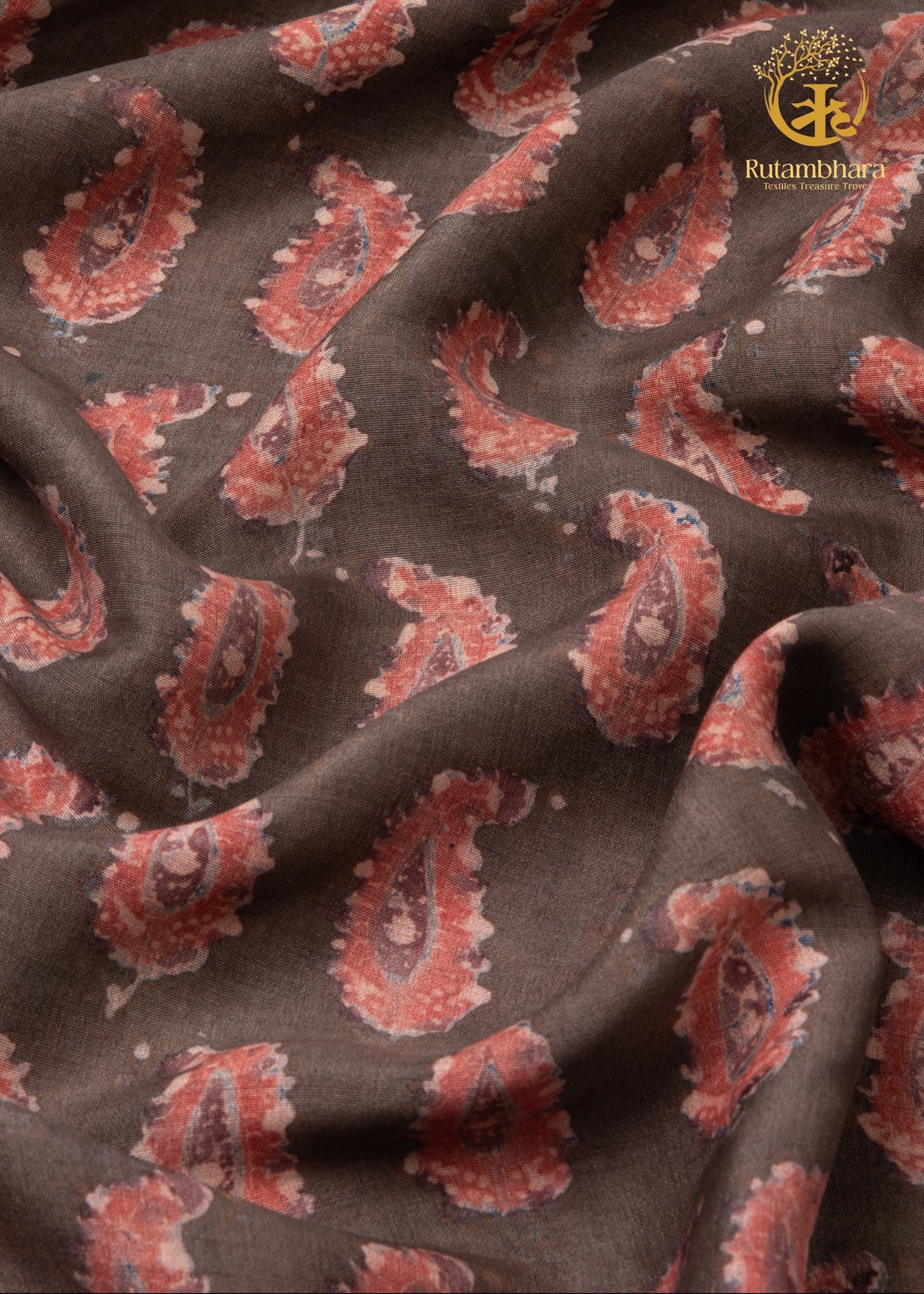 Ushraa - Blush Paisleys Ajrakh Silk Fabric - 2.5m