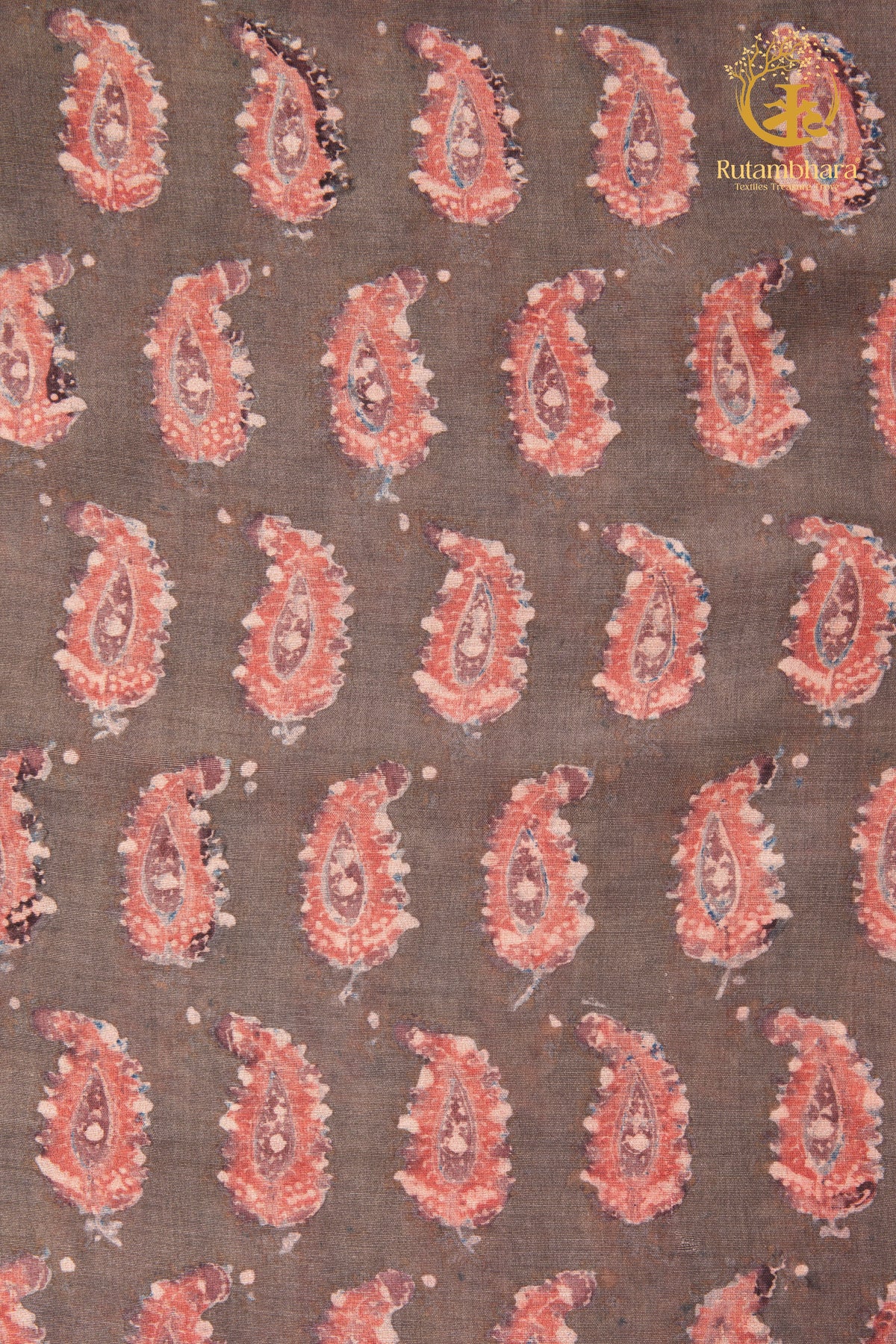 Ushraa - Blush Paisleys Ajrakh Silk Fabric - 2.5m