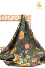 Nzurii | Forest Olive and Powder Blue – Srikalahasti Kalamkari Cotton Fabric