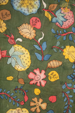 Nzurii | Forest Olive and Powder Blue – Srikalahasti Kalamkari Cotton Fabric