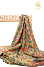 Nzurii | Marigold Yellow and Turquoise Bloom – Srikalahasti Kalamkari Cotton Fabric
