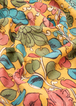 Nzurii | Marigold Yellow and Turquoise Bloom – Srikalahasti Kalamkari Cotton Fabric