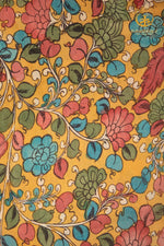 Nzurii | Marigold Yellow and Turquoise Bloom – Srikalahasti Kalamkari Cotton Fabric