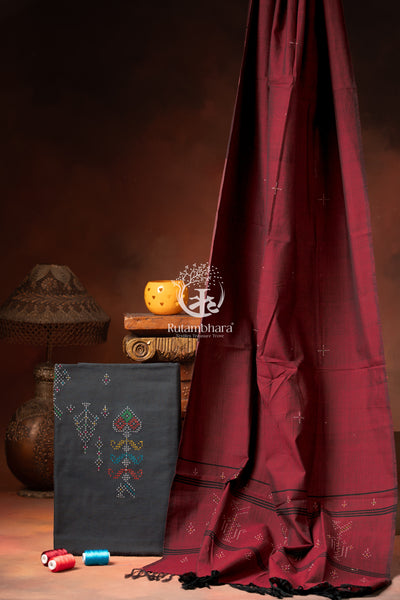 Nuktaa - Midnight Teal and Maroon Tangaliya 2 pc Suit Set – A Dana Weave Legacy