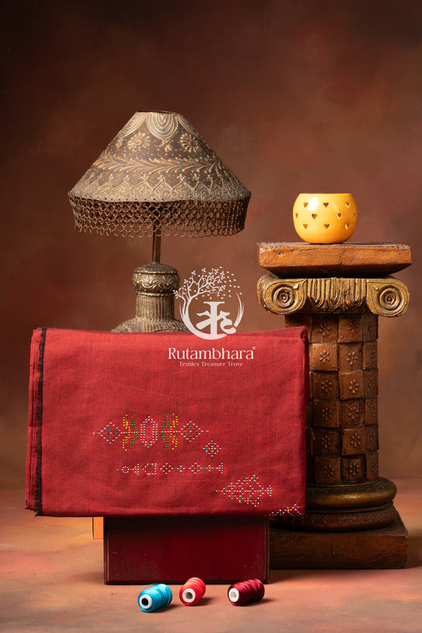 NUKTAA- MAROON HANDWOVEN TANGALIYA COTTON KURTA FABRIC