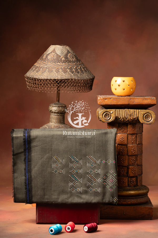 NUKTAA - NATURAL CLAY OLIVE HANDWOVEN TANGALIYA COTTON KURTA FABRIC