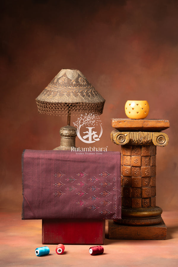 NUKTAA - DEEP WINE HANDWOVEN TANGALIYA COTTON KURTA FABRIC