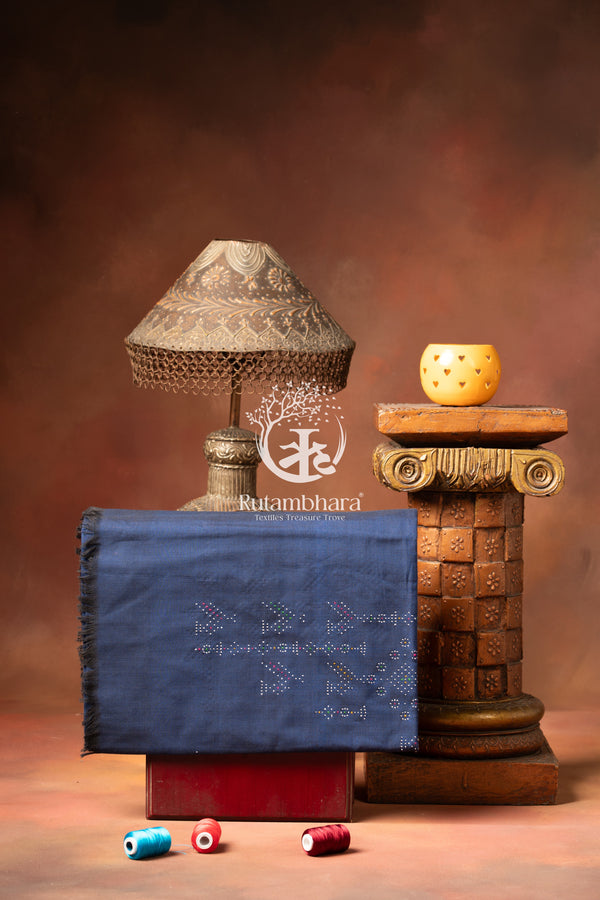 NUKTAA - DUSTY DEEP INDIGO HANDWOVEN TANGALIYA COTTON KURTA FABRIC