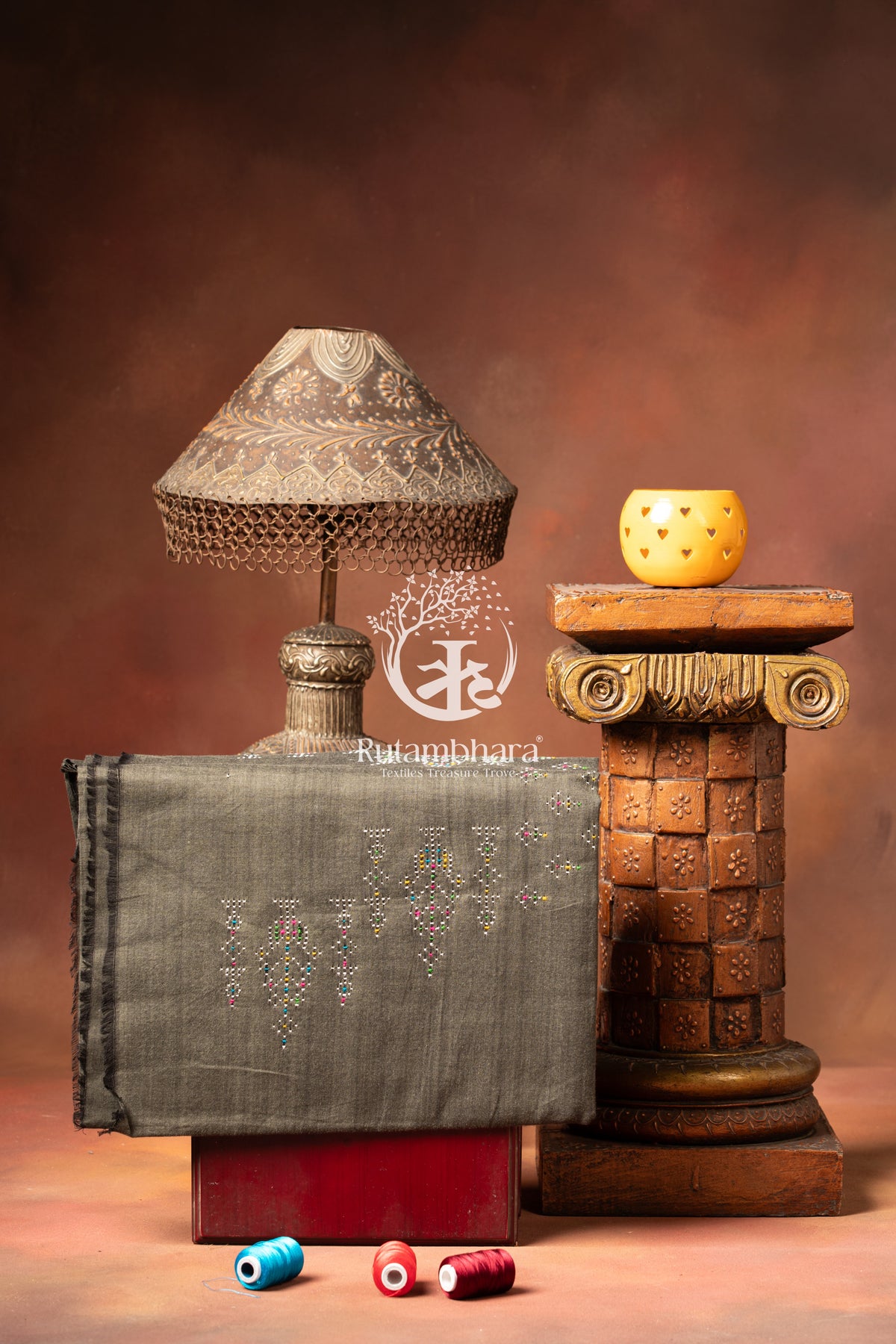 NUKTAA - CHARCOAL OLIVE HANDWOVEN TANGALIYA COTTON KURTA FABRIC
