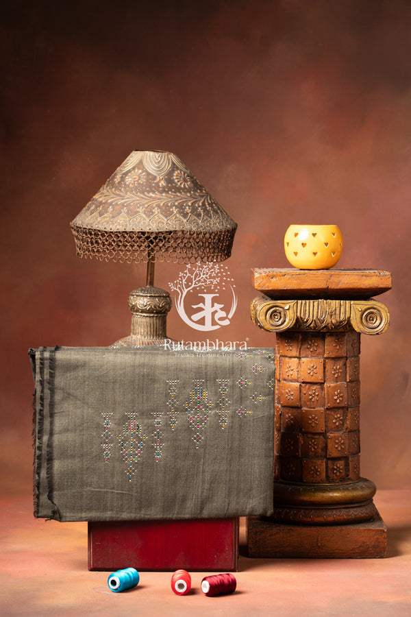NUKTAA - CHARCOAL OLIVE HANDWOVEN TANGALIYA COTTON KURTA FABRIC