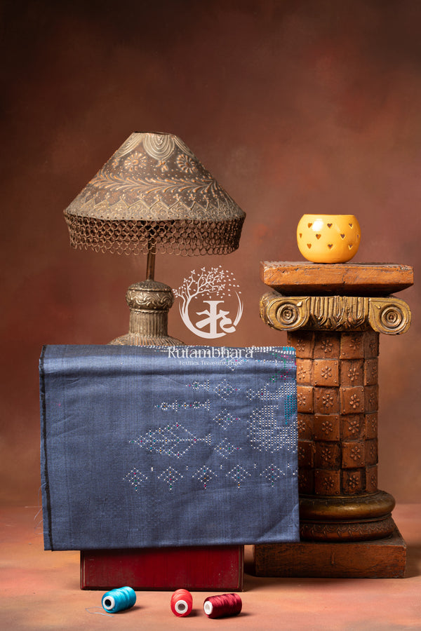NUKTAA - SLATE GREY HANDWOVEN TANGALIYA COTTON KURTA FABRIC