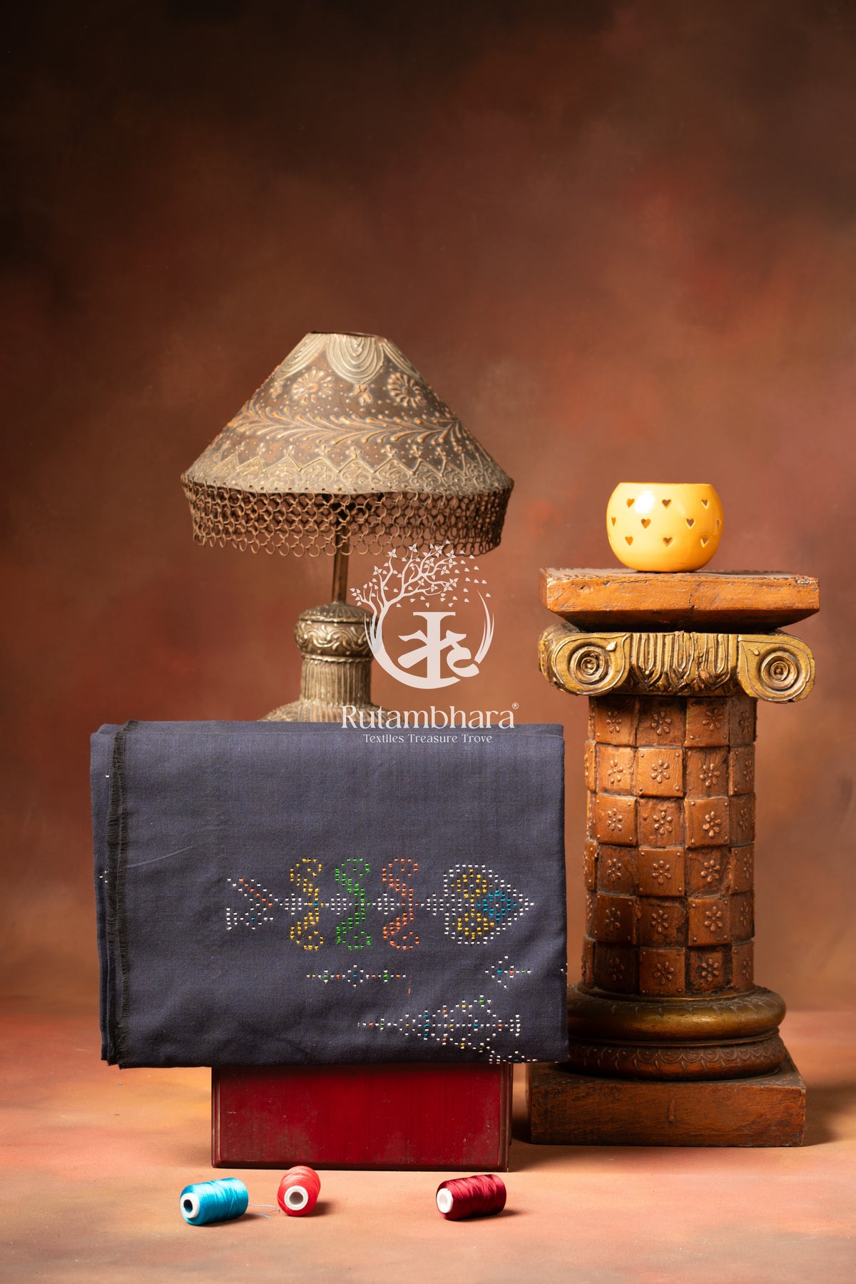 NUKTAA - MIDNIGHT SLATE BLUE HANDWOVEN TANGALIYA COTTON KURTA FABRIC
