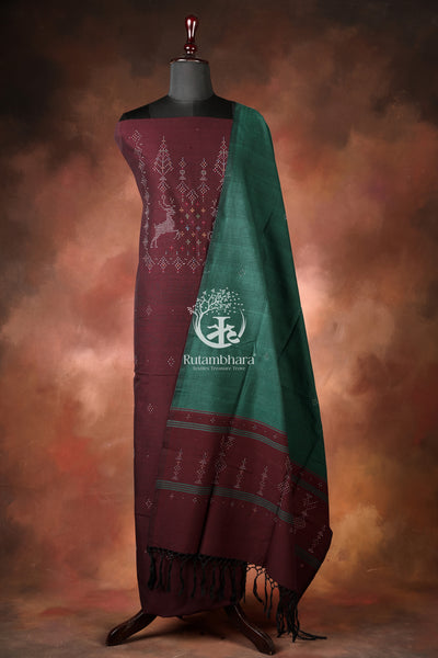 Nuktaa - Madder Maroon and Forest Green Tangaliya 2 pc Suit Set – A Dana Weave Legacy