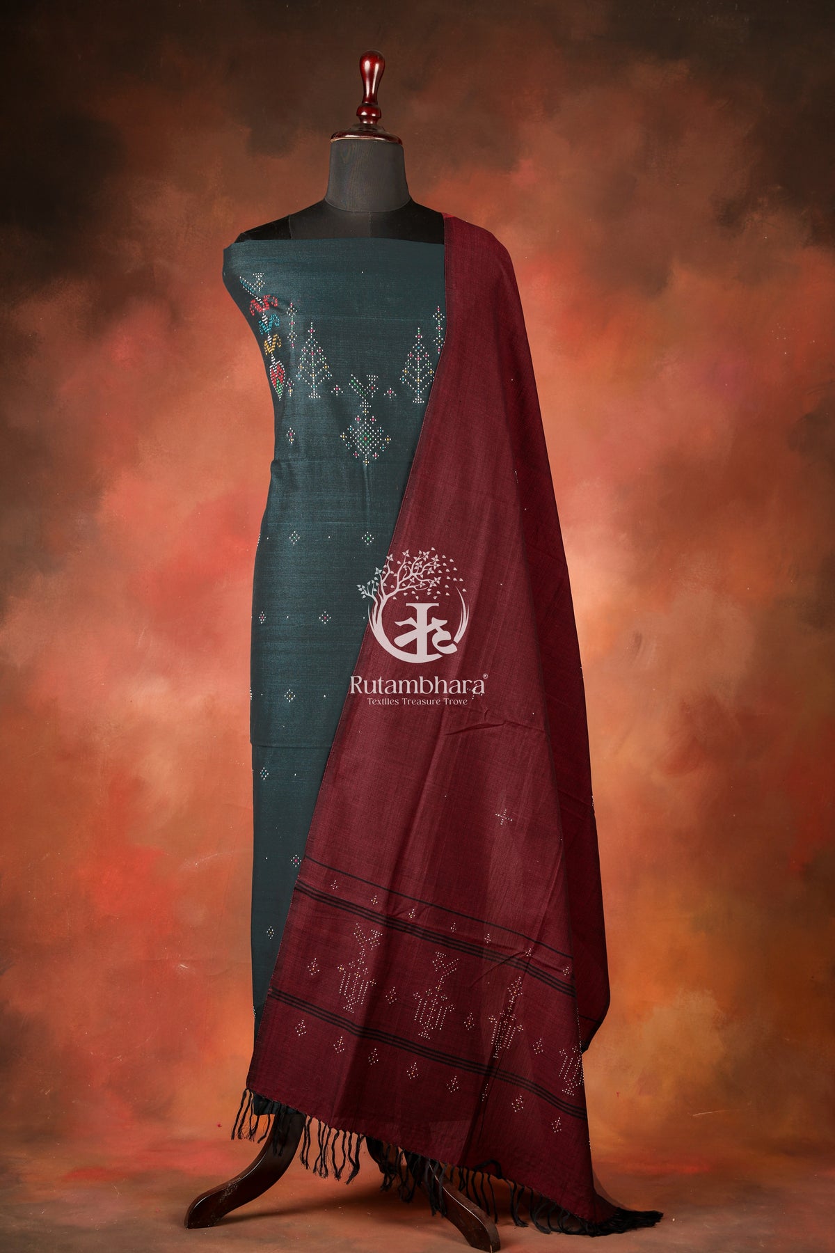 Nuktaa - Midnight Teal and Maroon Tangaliya 2 pc Suit Set – A Dana Weave Legacy