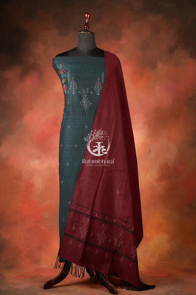 Nuktaa - Midnight Teal and Maroon Tangaliya 2 pc Suit Set – A Dana Weave Legacy