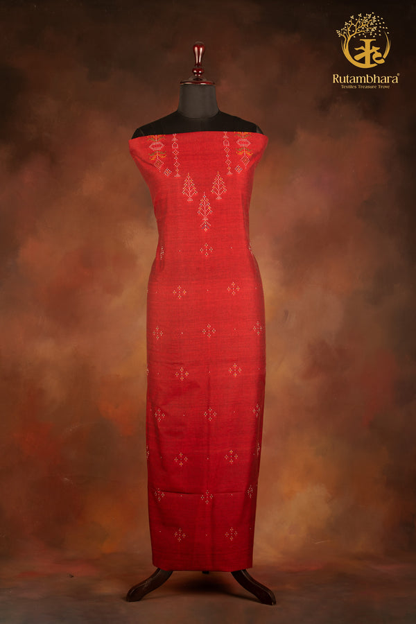 NUKTAA- MAROON HANDWOVEN TANGALIYA COTTON KURTA FABRIC