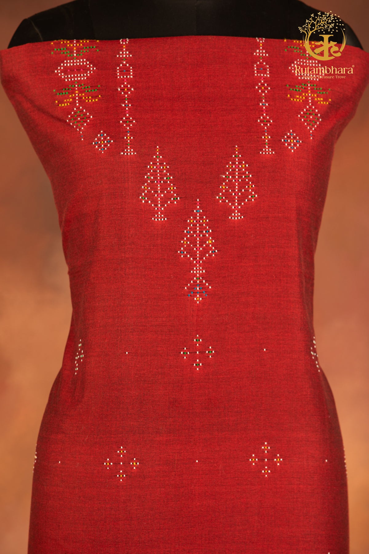 NUKTAA- MAROON HANDWOVEN TANGALIYA COTTON KURTA FABRIC