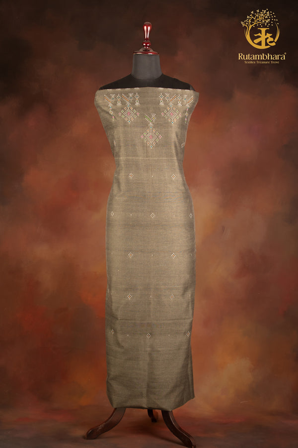 NUKTAA - NATURAL CLAY OLIVE HANDWOVEN TANGALIYA COTTON KURTA FABRIC