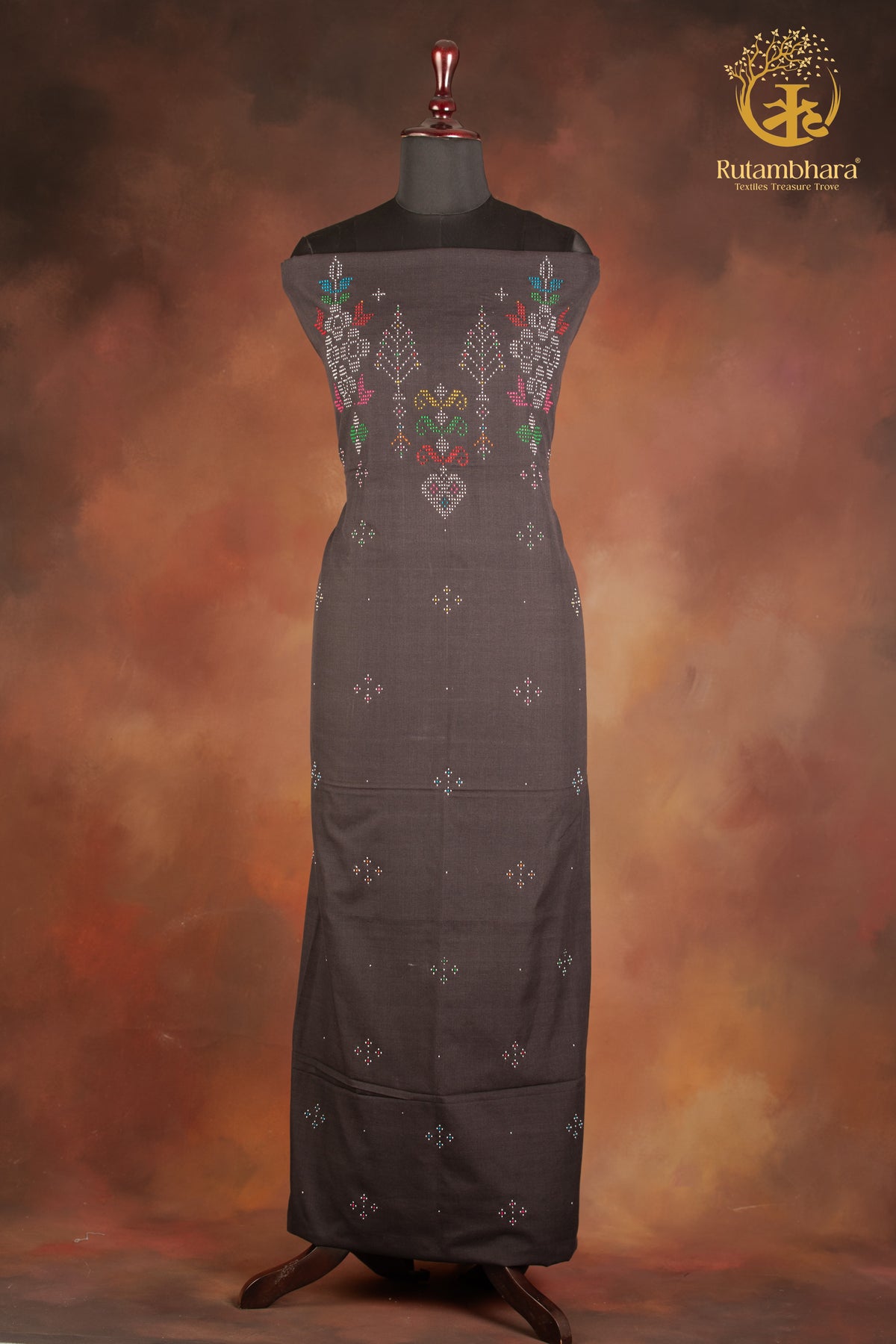 NUKTAA - SLATE BLACK HANDWOVEN TANGALIYA COTTON KURTA FABRIC