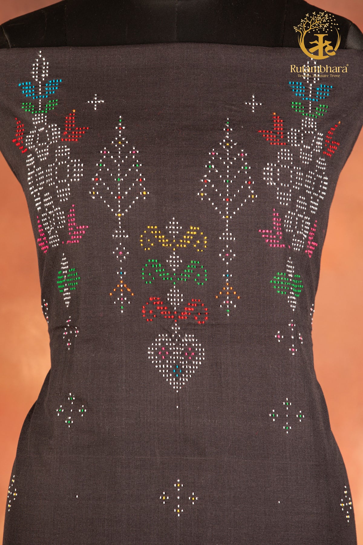 NUKTAA - SLATE BLACK HANDWOVEN TANGALIYA COTTON KURTA FABRIC