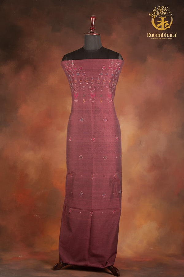 NUKTAA - DEEP WINE HANDWOVEN TANGALIYA COTTON KURTA FABRIC