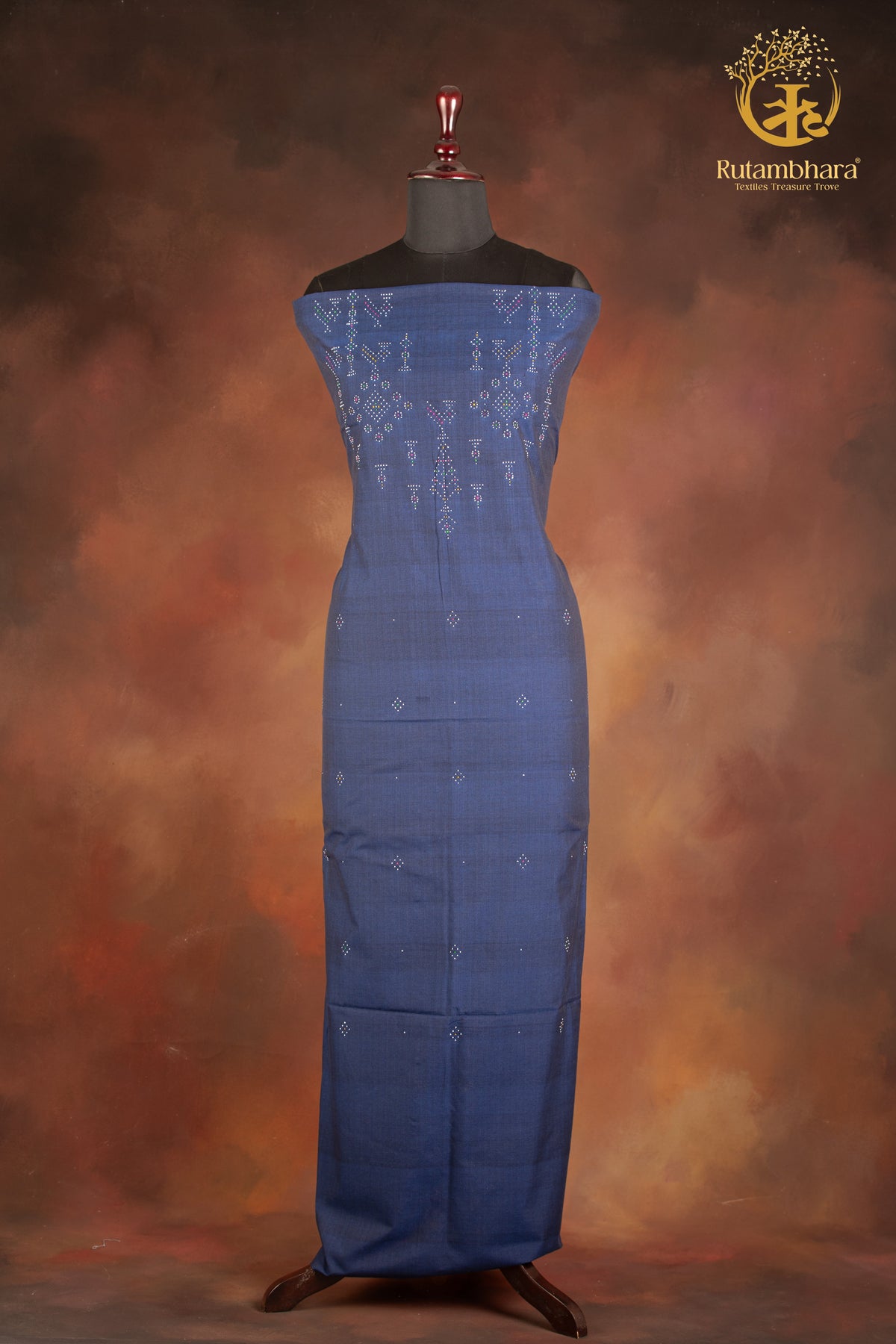 NUKTAA - DUSTY DEEP INDIGO HANDWOVEN TANGALIYA COTTON KURTA FABRIC