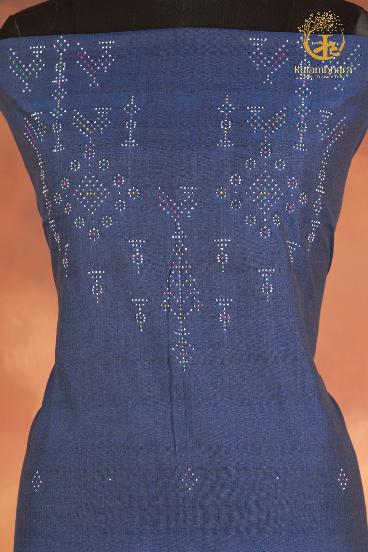 NUKTAA - DUSTY DEEP INDIGO HANDWOVEN TANGALIYA COTTON KURTA FABRIC