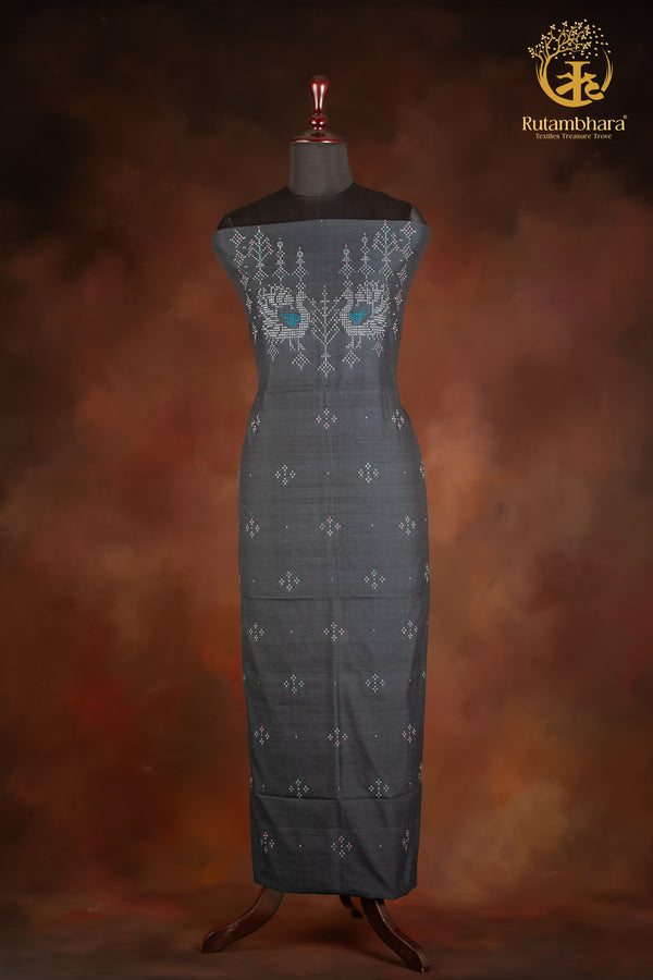 NUKTAA - SLATE TEAL HANDWOVEN TANGALIYA COTTON KURTA FABRIC