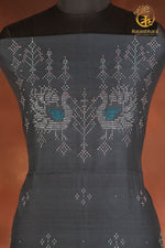 NUKTAA - SLATE TEAL HANDWOVEN TANGALIYA COTTON KURTA FABRIC