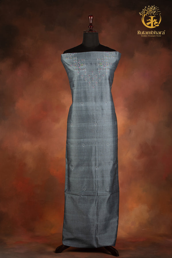 NUKTAA - SMOKY BLUE GREY HANDWOVEN TANGALIYA COTTON KURTA FABRIC